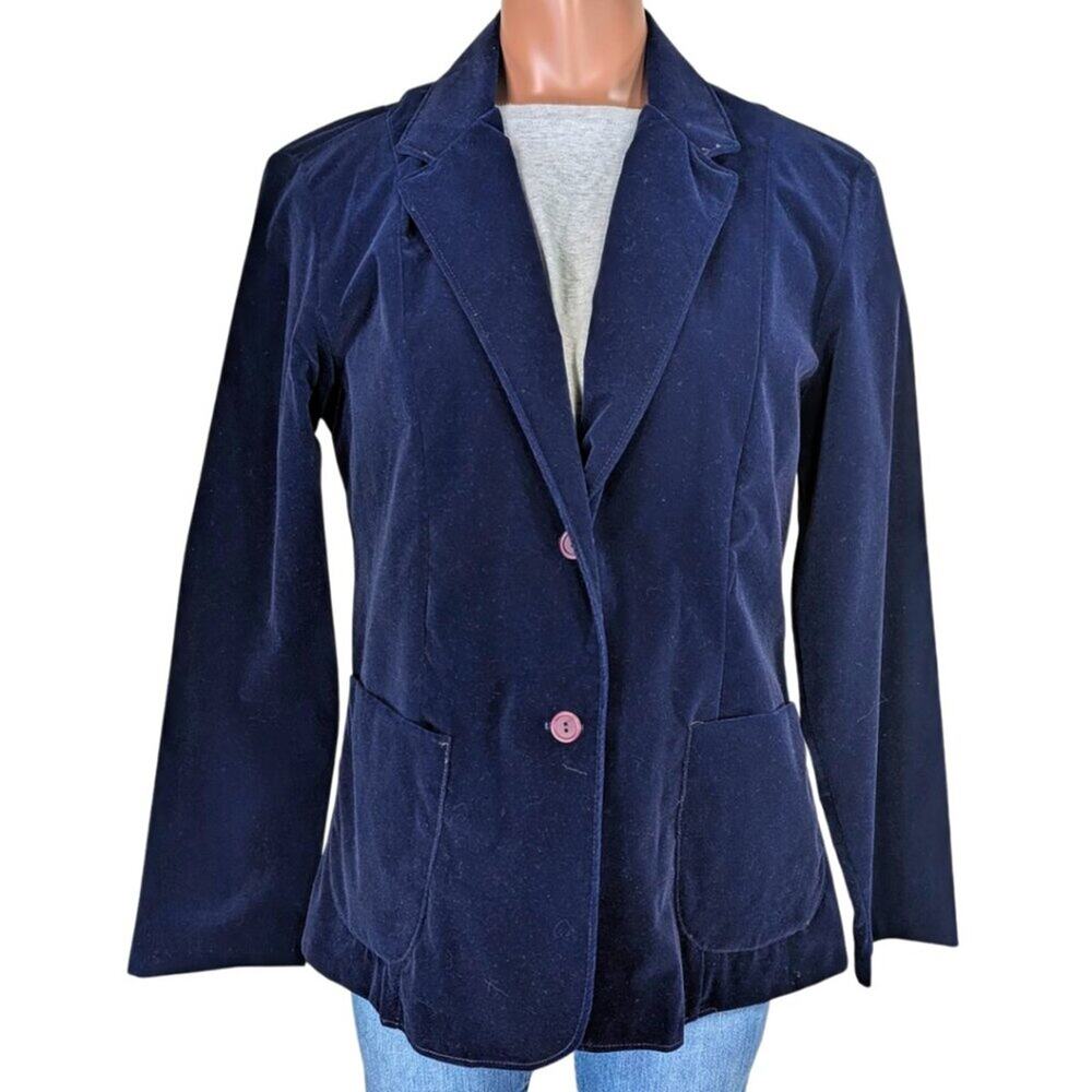 Women's Large Vintage Navy Blue Velveteen Unlined Blazer Jacket